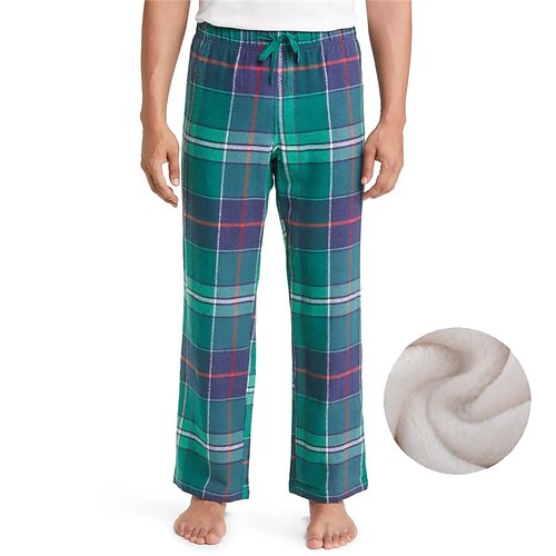 

Men's Loungewear Flannel Pajama Pants Lounge Pants Grid / Plaid Warm Soft Home Bed Spa Flannel Warm Pocket Elastic Waist Winter Blue Red