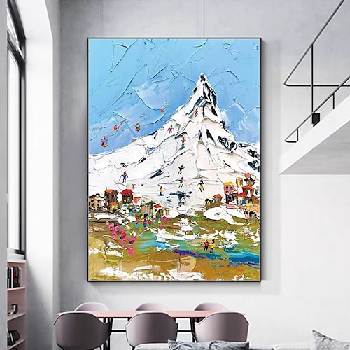 

Mintura Handmade Mountain Oil Painting On Canvas Wall Art Decoration Modern Abstract Snow Landscape Pictures For Home Decor Rolled Frameless Unstretched Painting