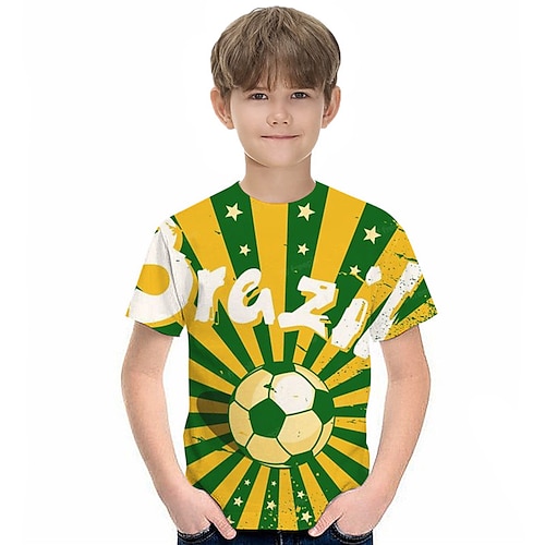 

Kids Boys World Cup T shirt Tee Letter Football Short Sleeve Crewneck Children Top Casual 3D Print Sports Daily Summer Yellow 3-12 Years