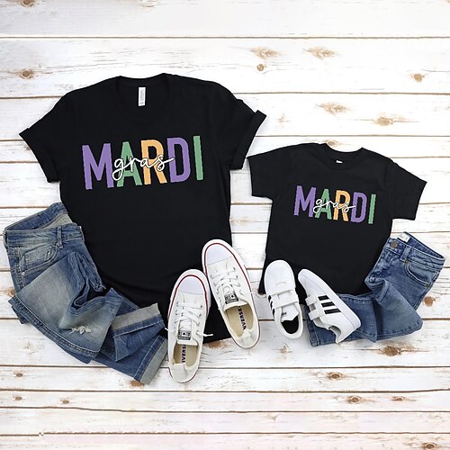 

Mommy and Me T shirt Letter Casual Crewneck Black White Short Sleeve Daily Matching Outfits