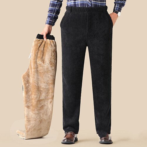 

Men's Sherpa Corduroy Pants Winter Pants Elastic Waist Solid Colored Comfort Soft Ankle-Length Daily Weekend Simple Trousers Black Blue Micro-elastic