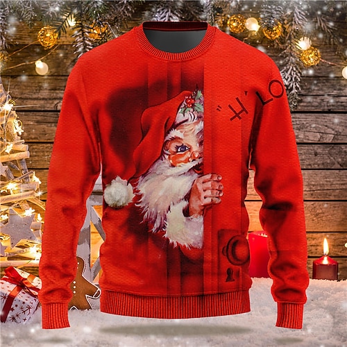 

Men's Sweatshirt Pullover Green Blue Purple Yellow Red Crew Neck Santa Claus Graphic Prints Ugly Christmas Print Daily Sports Holiday 3D Print Basic Streetwear Designer Spring & Fall Clothing Apparel