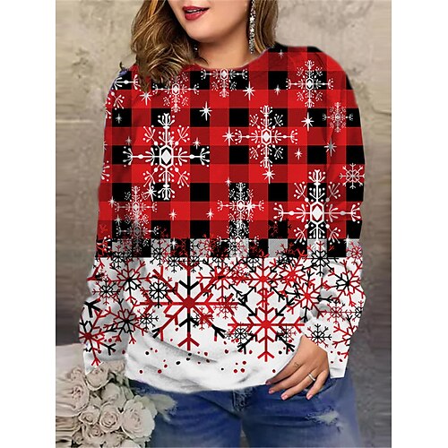 

Women's Plus Size Christmas Tops Pullover Sweatshirt Santa Claus Snowman Print Long Sleeve Round Neck Casual Festival Daily Winter Fall Dark Red Wine