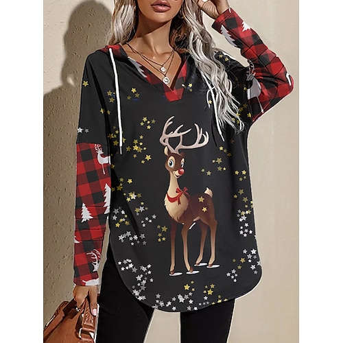 

Reindeer Masquerade Hoodie Women's Christmas Christmas Carnival Masquerade Adults' Christmas New Year Eve Polyester Top