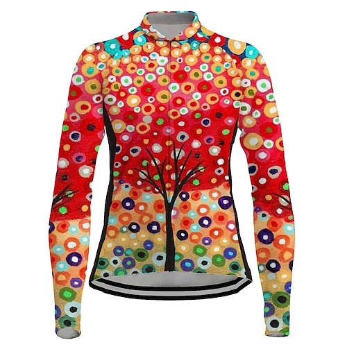 

21Grams Women's Cycling Jersey Long Sleeve Bike Jersey Top with 3 Rear Pockets Mountain Bike MTB Road Bike Cycling Breathable Quick Dry Moisture Wicking Reflective Strips Red Floral Botanical Spandex