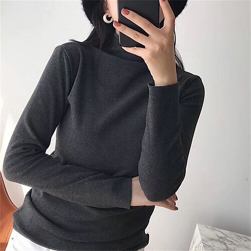 

Women's Blouse Knit Solid / Plain Color Classic High Neck Regular Spring & Fall Black Pink Dark Purple Dark Green Dark Coffee