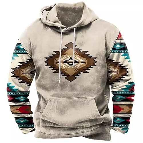 

Men's Pullover Hoodie Sweatshirt Khaki Hooded Color Block Bohemian Style Graphic Prints Print Daily Sports 3D Print Basic Streetwear Designer Spring Fall Clothing Apparel Hoodies Sweatshirts