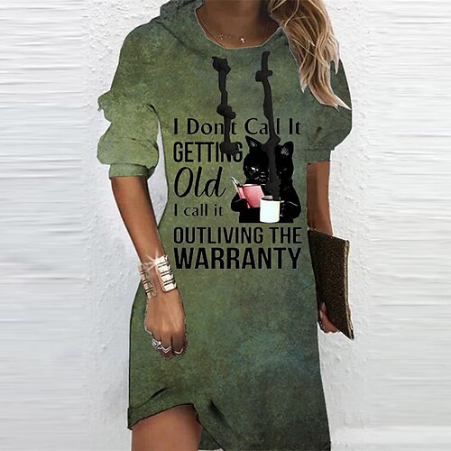 

Women's Hoodie Dress Shift Dress Mini Dress Green Blue Khaki Long Sleeve Animal Print Winter Fall Spring Hooded Fashion Daily 2022 S M L XL XXL 3XL