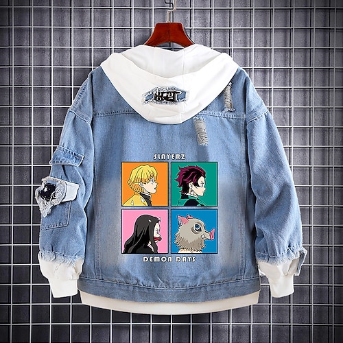 

Inspired by Demon Slayer Kamado Nezuko Agatsuma Zenitsu Kamado Tanjirou Anime Cartoon Manga Anime Denim Jacket Harajuku Kawaii Coat For Men's Women's Unisex Adults' Hot Stamping Denim