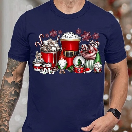 

Men's T shirt Tee Christmas t shirts Santa Claus Snowman Graphic Prints Crew Neck Black Blue Army Green Dark Gray Red Hot Stamping Christmas Street Short Sleeve Print Clothing Apparel Fashion