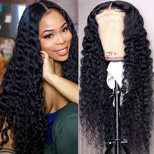 

Kinky Curly Closure Wig Human Hair 44 Lace Curly Frontal Wig for Black Women Kinky Curly Lace Front Wigs Human Hair Pre Plucked Hairline with Baby Hair Natural Black Color