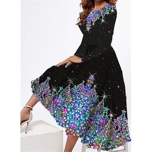 

Women's Casual Dress Swing Dress Midi Dress Black Long Sleeve Christmas Tree Pocket Winter Fall Spring Crew Neck Fashion Christmas Daily Weekend 2022 S M L XL XXL 3XL