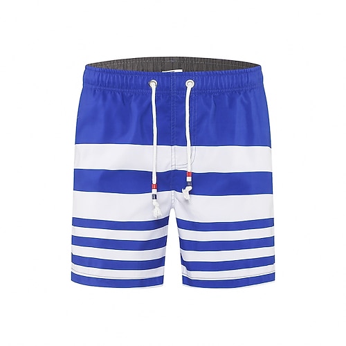 

Men's Swim Shorts Swim Trunks Board Shorts Drawstring Elastic Waist Stripe Print Comfort Breathable Short Casual Daily Beach Fashion Streetwear Black Deep Blue Micro-elastic