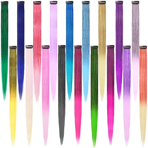 

18 Pcs Colored Hair Extensions 22 Inch Colorful Clip in Hair Extensions Long Straight Hairpieces Rainbow Hair Pieces Christmas Cosplay Party Hair Accessories for Girls