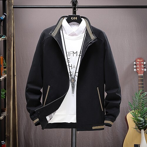 

Men's Casual Jacket Durable Daily Wear Vacation To-Go Zipper Standing Collar Comfort Leisure Jacket Outerwear Solid / Plain Color Pocket Black Yellow Khaki / Winter