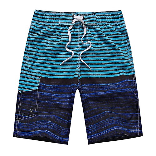 

Men's Swim Shorts Swim Trunks Board Shorts Drawstring Elastic Waist Stripe Print Comfort Breathable Short Casual Daily Beach Fashion Streetwear Green Deep Blue Micro-elastic
