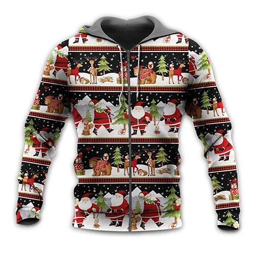 

Men's Full Zip Hoodie Jacket Red Hooded Santa Claus Graphic Prints Ugly Christmas Zipper Print Sports & Outdoor Daily Sports 3D Print Streetwear Designer Casual Spring & Fall Clothing Apparel Hoodies