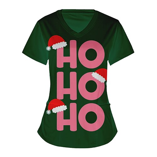 

letter Christmas Hat Masquerade T-shirt Women's Christmas Christmas Carnival Masquerade Adults' Christmas Vacation Polyester Top