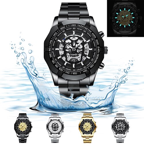 

BINBOND Brand Quartz Watch Glow Skull Hollow Men's Quartz Watch