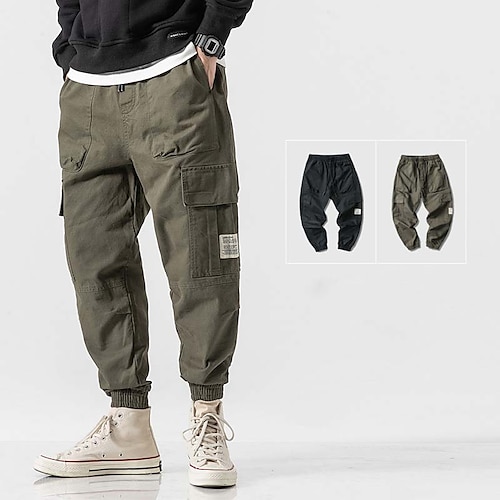 

Men's Cargo Pants Trousers Drawstring Elastic Waist Multi Pocket Letter Daily Holiday Streetwear Stylish ArmyGreen Black Inelastic