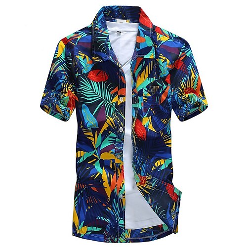 

Men's Summer Hawaiian Shirt Graphic Turndown Green Blue Outdoor Casual Short Sleeve Print Clothing Apparel Fashion Hawaiian Beach