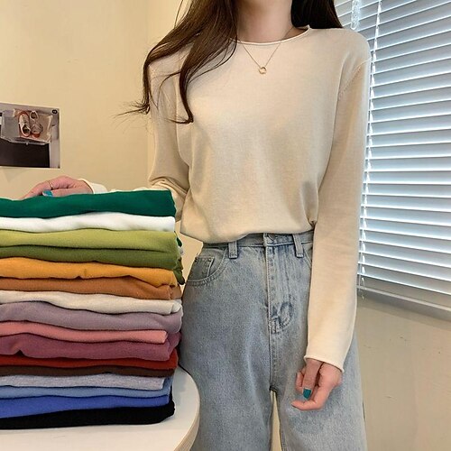 

inside the early spring and autumn long-sleeved knitted sweater women's 2022 new loose and thin all-match temperament bottoming shirt top