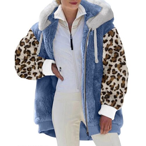 

Women's Fleece Jacket Sherpa Fleece Teddy Zip Up Green Black Blue Leopard Street Hoodie Long Sleeve Fleece S M L XL 2XL