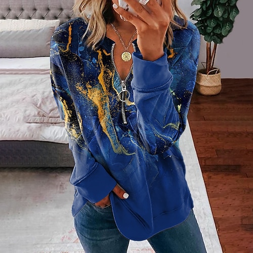 

Women's Sweatshirt Pullover Active Streetwear Zipper Green Blue Purple Graphic Abstract Street V Neck Long Sleeve S M L XL 2XL 3XL