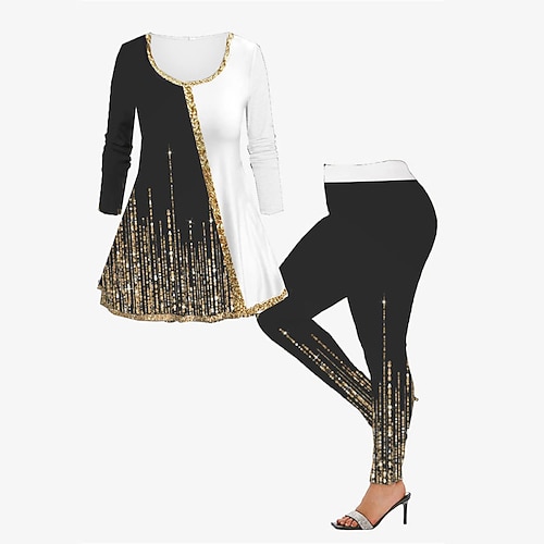 

Women's Plus Size Tops Set Floral Christmas Tree Print Long Sleeve Crew Neck Casual Daily Going out Polyester Winter Fall Black Blue