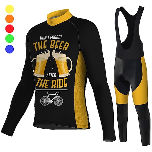 

21Grams Men's Cycling Jersey with Bib Shorts Long Sleeve Mountain Bike MTB Road Bike Cycling Black Blue Yellow Oktoberfest Beer Bike Quick Dry Moisture Wicking Spandex Sports Oktoberfest Beer