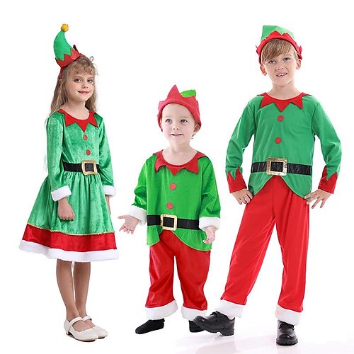 

Santa Claus Elf Outfits Fancy Christmas Dress Boys Girls' Christmas Christmas Christmas Eve Kid's Party Christmas Velvet Top Dress Pants Hat