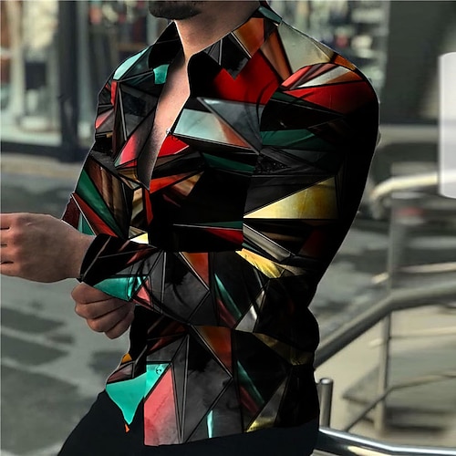 

Hombre Camisa Abstracto Estampados Cuello Vuelto Azul Piscina Rojo Impresión 3D Exterior Calle Manga Larga Abotonar Estampado Ropa Moda Design Casual Suave