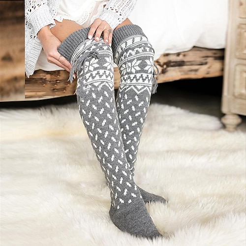 

Women's Stockings Thigh-High Crimping Socks Tights Thermal Warm Stretchy Knitting Christmas Vacation Casual Daily Rrey One-Size