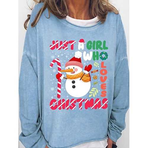 

Women's Sweatshirt Pullover Basic Green Black Khaki Snowman Christmas Round Neck Long Sleeve S M L XL 2XL 3XL