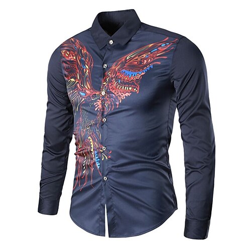 

Men's Shirt Graphic Prints Phoenix Turndown Black Navy Blue White 3D Print Outdoor Street Long Sleeve Button-Down Print Clothing Apparel Tropical Fashion Designer Casual