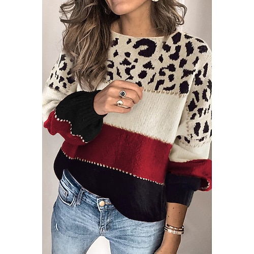 

Women's Sweatshirt Pullover Basic Green Blue khaki Leopard Color Block Street Round Neck Long Sleeve S M L XL 2XL 3XL