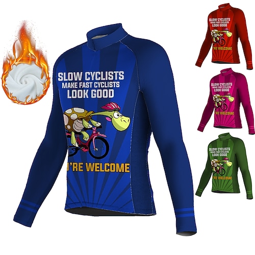 

Men's Cycling Jersey Long Sleeve Winter Bike Jersey Top with 3 Rear Pockets Mountain Bike MTB Road Bike Cycling Thermal Warm Breathable Moisture Wicking Reflective Strips Green Red Blue Animal Fleece