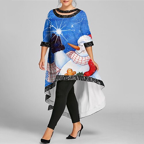

Women's Plus Size Christmas Dress Casual Dress Snowman Boat Neck Half Sleeve Winter Fall Casual Maxi long Dress Daily Dress
