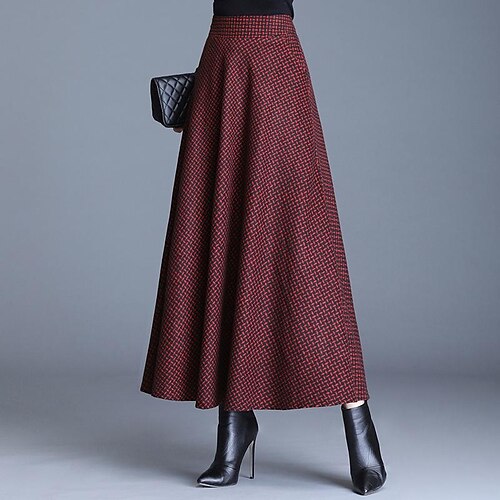 

Women's Swing Maxi Polyester claret khaki Light Grey Dark Grey Skirts Fall Winter Pocket Elegant Going out Casual Daily S M L