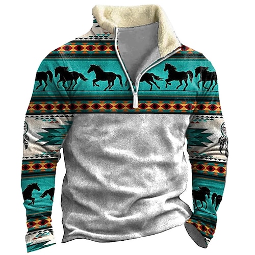 

Homme Sweat zippé Sweat Vert Noir Bleu Marron Gris Demi fermeture éclair Bloc de couleur Cheval Imprimés Photos Zippé Imprimer du quotidien Des sports Sortie 3D effet basique Casual Polaire fine Hiver