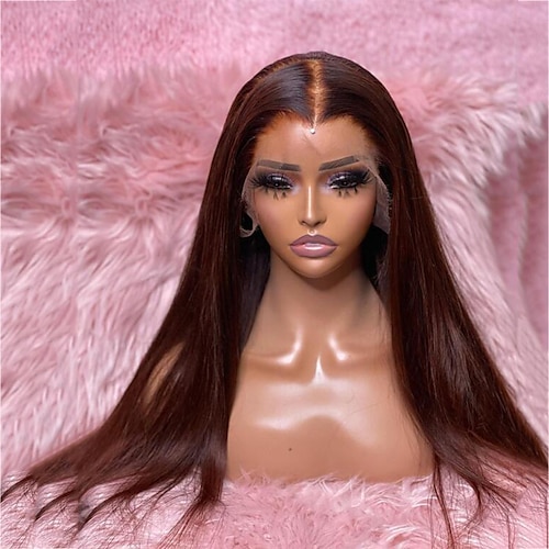 

Human Hair 13x4 Lace Front Wig Free Part Brazilian Hair Silky Straight Dark Brown Wig 130% 150% Density with Baby Hair Natural Hairline 100% Virgin With Bleached Knots Pre-Plucked For Women Long