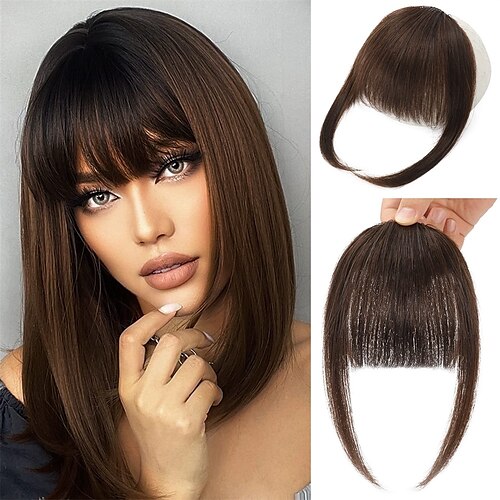 

Clip in Bangs for Women Hair Extensions French Bangs Fring with Temples Hairpieces Clip on French Bangs Flat Bangs Clip Curved Bangs for Daily Wear