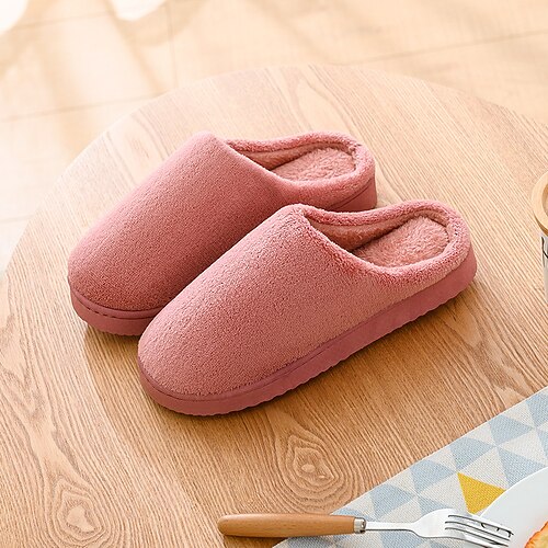 

Women's Slippers Home House Slippers Fleece Slippers Memory Foam Slippers Winter Flat Heel Round Toe Casual Polyester Loafer Solid Color Rosy Pink Burgundy Beige