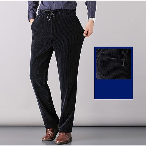 

Men's Corduroy Pants Winter Pants Trousers Casual Pants Drawstring Elastic Waist Zipper Pocket Solid Color Comfort Warm Casual Daily Going out Corduroy Stylish Thicken Black Dark Gray High Waist