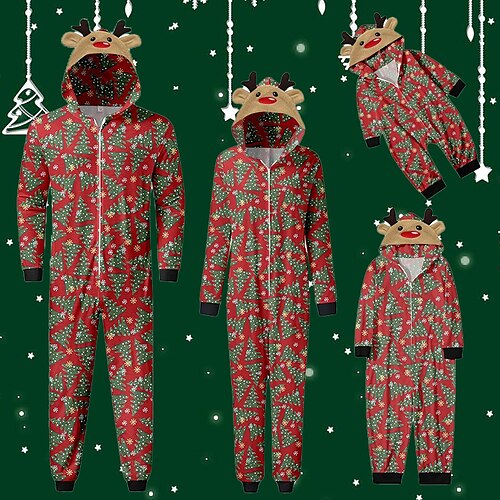 

Christmas Pajamas Family Christmas Tree Home Red Long Sleeve Adorable Matching Outfits