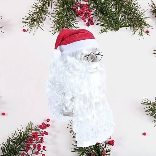 

Santa Claus Wig High-End Santa Claus Beard and Wig Headgear White Long Curly Hair Suitable for Christmas/masquerade/cosplay (SET A)