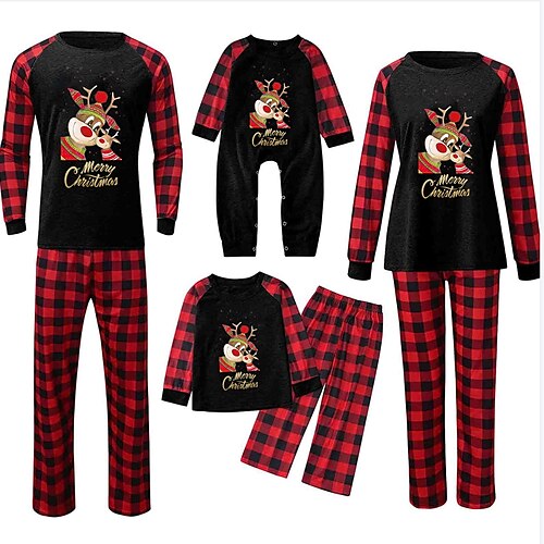 

Christmas Pajamas Family Elk Home Red Long Sleeve Basic Matching Outfits