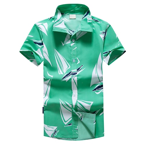 

Men's Summer Hawaiian Shirt Graphic Turndown Green Outdoor Casual Short Sleeve Print Clothing Apparel Hawaiian Beach