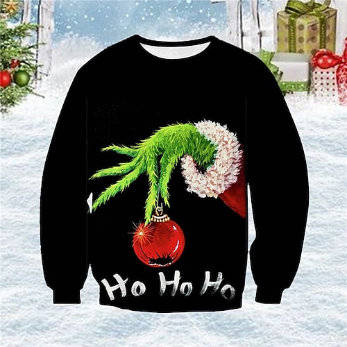 

Kids Boys Christmas Grinch Sweatshirt Pullover Letter Long Sleeve Crewneck Children Top Casual 3D Print Sweatshirt Daily Black Winter 7-13 Years