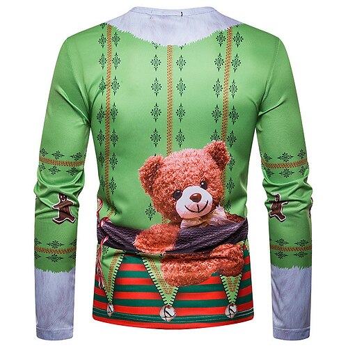 

Men's T shirt Tee Graphic Prints Toy Bear Crew Neck Green 3D Print Outdoor Christmas Long Sleeve Print Clothing Apparel Basic Sports Designer Casual